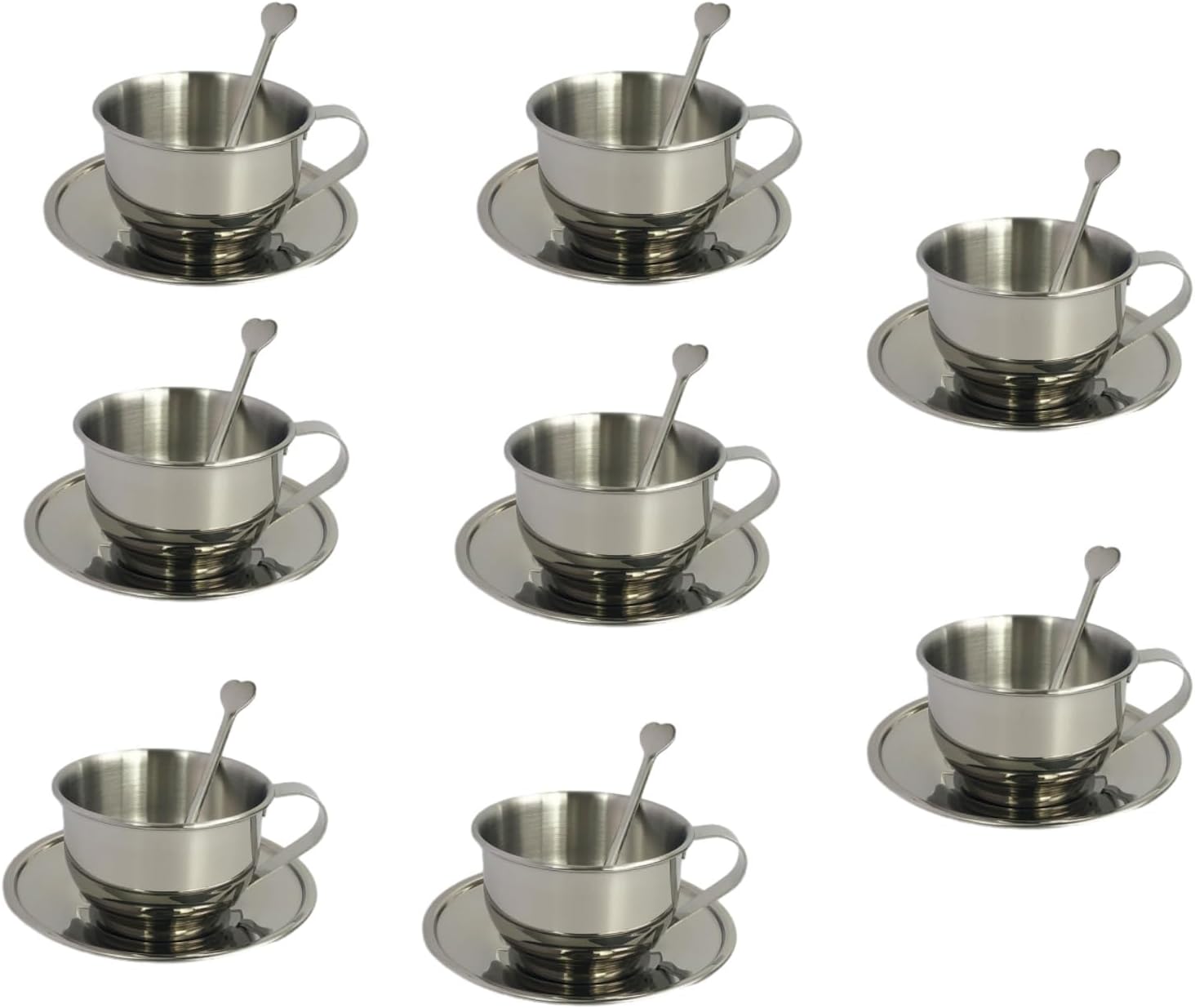 8 Packs Stainless Steel Coffee Cups 5.75 Oz Coffee Mugs with Spoon and Saucer Espresso Cups Cups Mugs for Coffee, Latte,Tea, Milk