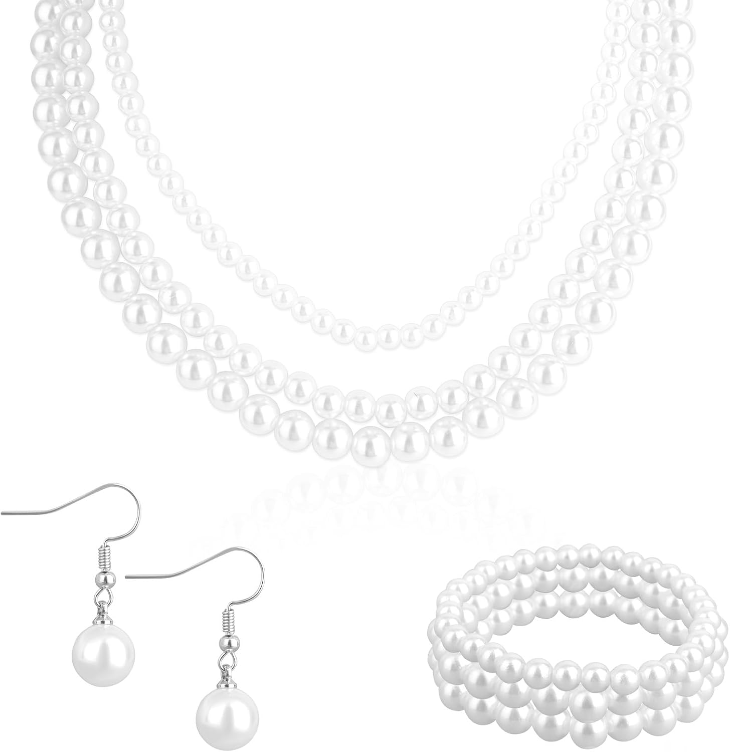 Mikovivi Pearl Jewelry Set with Necklace Earring Bracelets for Woman