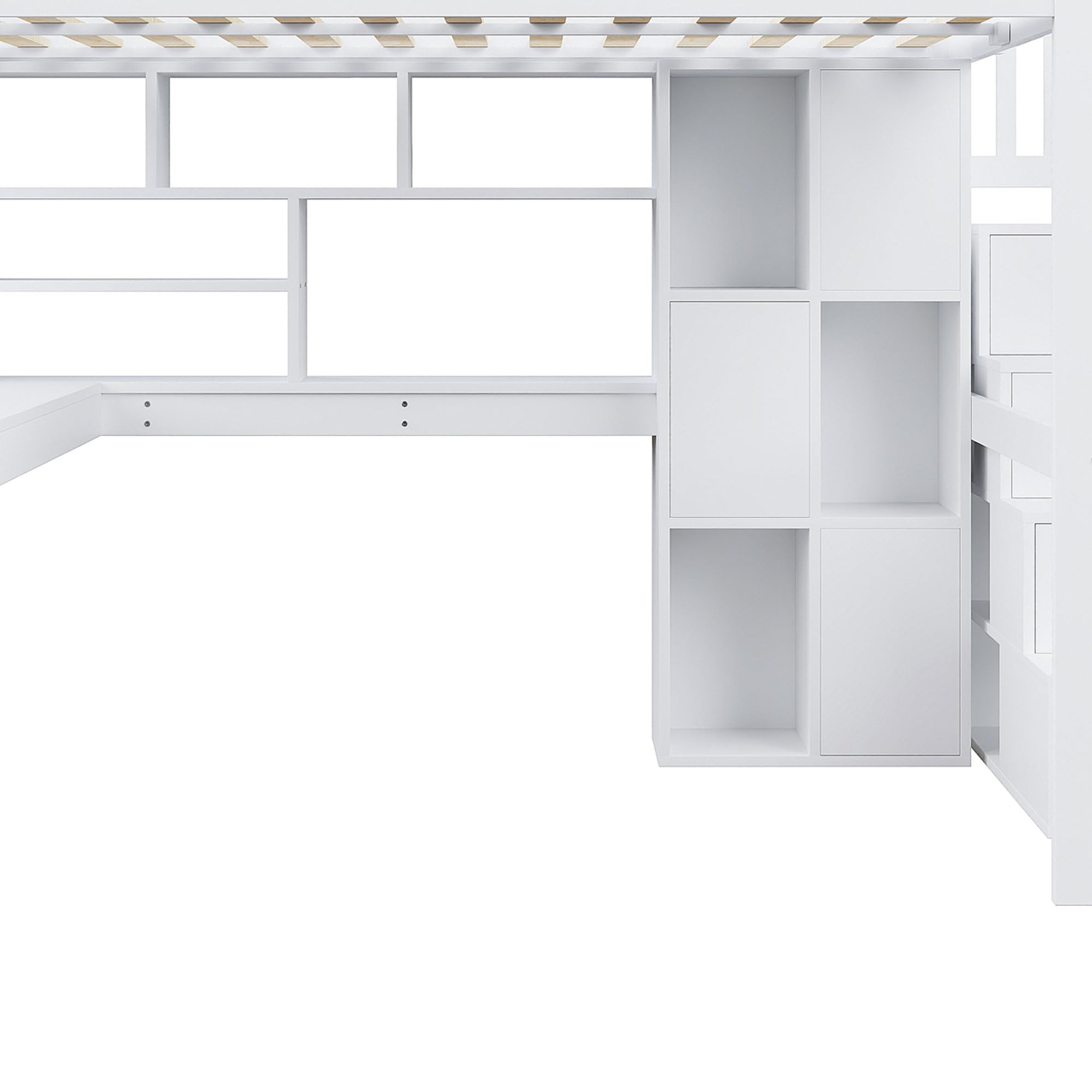Moimhear Letto a soppalco, 140 x 200 cm, con luci a LED, scaletta ripiani, ripiani, scrivania, in legno di pino+MDF + Plywood, adatto per bambini e ragazzi (bianco)