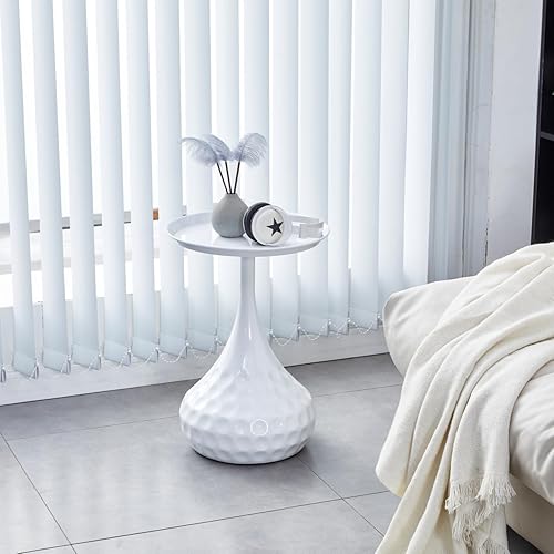 Mesa auxiliar de metal blanco, mesa de sofá pequeña, mesa de hierro pequeña, mesita de noche para sala de estar