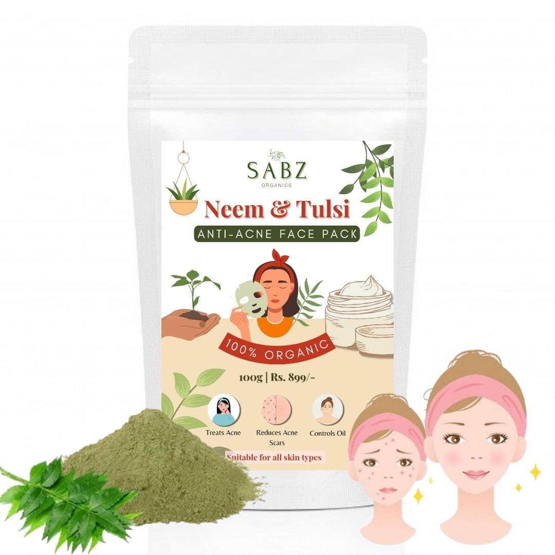 Neem + Tulsi Face Pack Powder For Acne Free Skin | Helps In Clear Pimple-Free Skin & Controls Excess Oil | Natural Face Pack For Women/Men - Safe For All Skin Type – 100gm