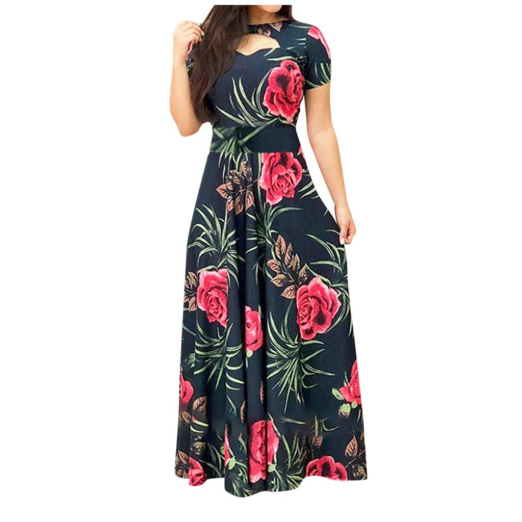 AMDOLESummer Dresses for Women UK Ladies Floral Sleeve Print Dress Short Women Women's Dress Fashion Maxi Dresses for Women UK