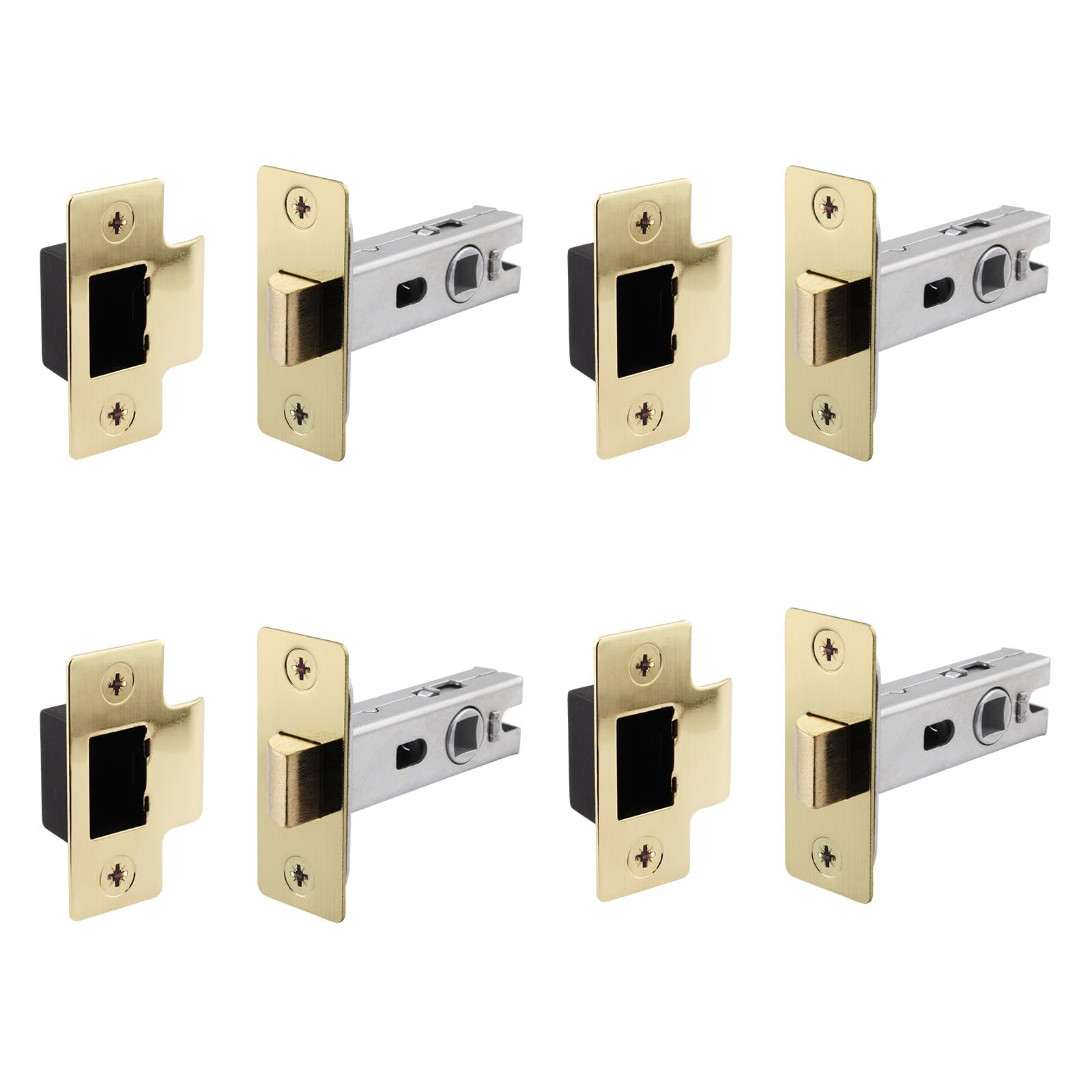 Eai Satin Brass Brass Tubular Door Latch For Internal Doors - 3 Inch / 76Mm - Pack Of 4 Tubular Mortice Latches