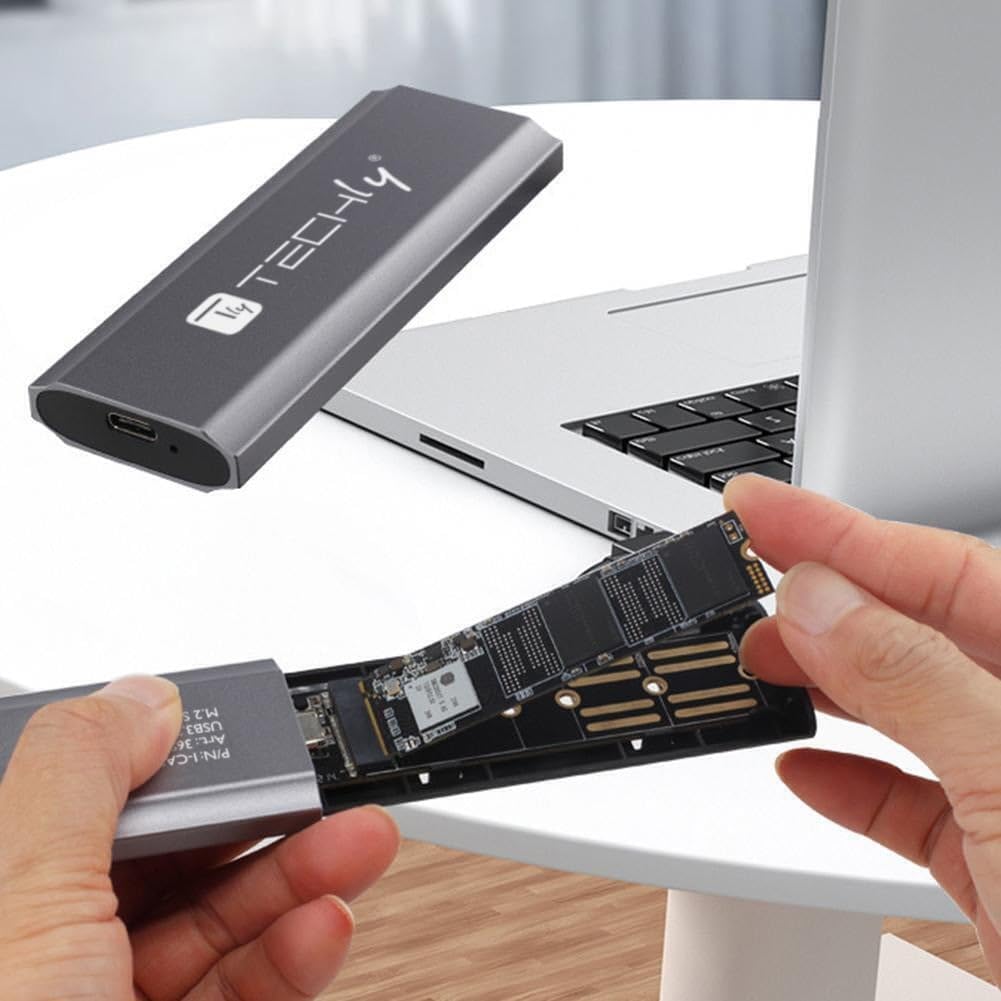 Techly 369113 Box Esterno USB-C™ USB3.2 Gen2 NVMe/SATA M.2 SSD Grigio