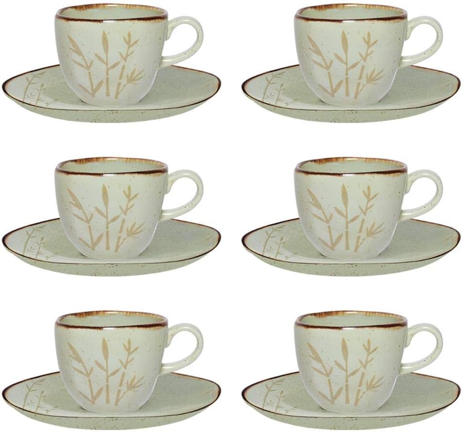 Xícaras de Chá 220 ml, com Pires, 6 Peças, Oxford, Ryo Bambu