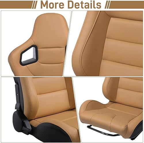 Miniatura 6 de Asientos de carreras, 2 asientos reclinables con 2 deslizadores, asientos ajustables de piel sintética, asientos deportivos universales para