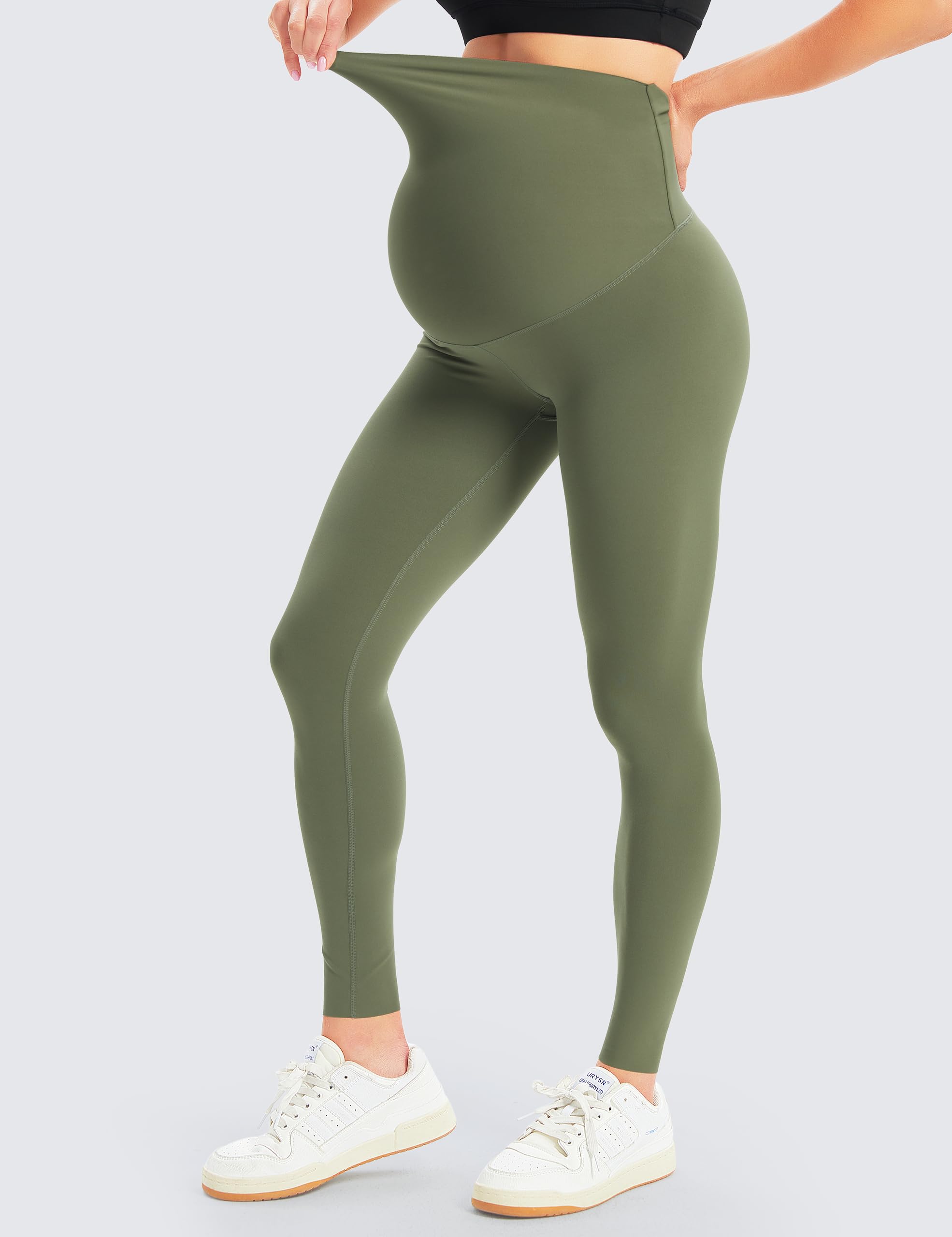 BONVIGOR Leggings de maternidad para mujer, para entrenamiento sobre el vientre, pantalones de yoga activos para correr, Paquete de 2, café oscuro/oliva gris, X-Large