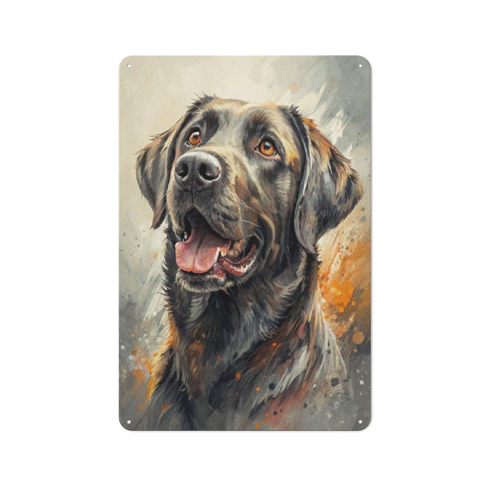 Junmoney Style-2 Tin Wall Plaque 30X20cm With Watercolor Portrait Of A Labrador Retriever For Hobby Room Or Studio, For Themed Interiors In Hobby Rooms And Studios