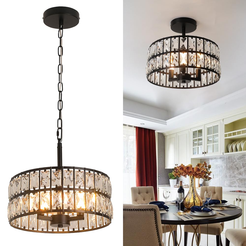 Vinilky Modern Crystal Chandelier Ceiling Lights, Pendant Light Shade Fixture Semi Flush Ceiling Light Hanging Lamp for Kitchen Island, Living Room, Dining Room, Bedroom, Hallway — image 1