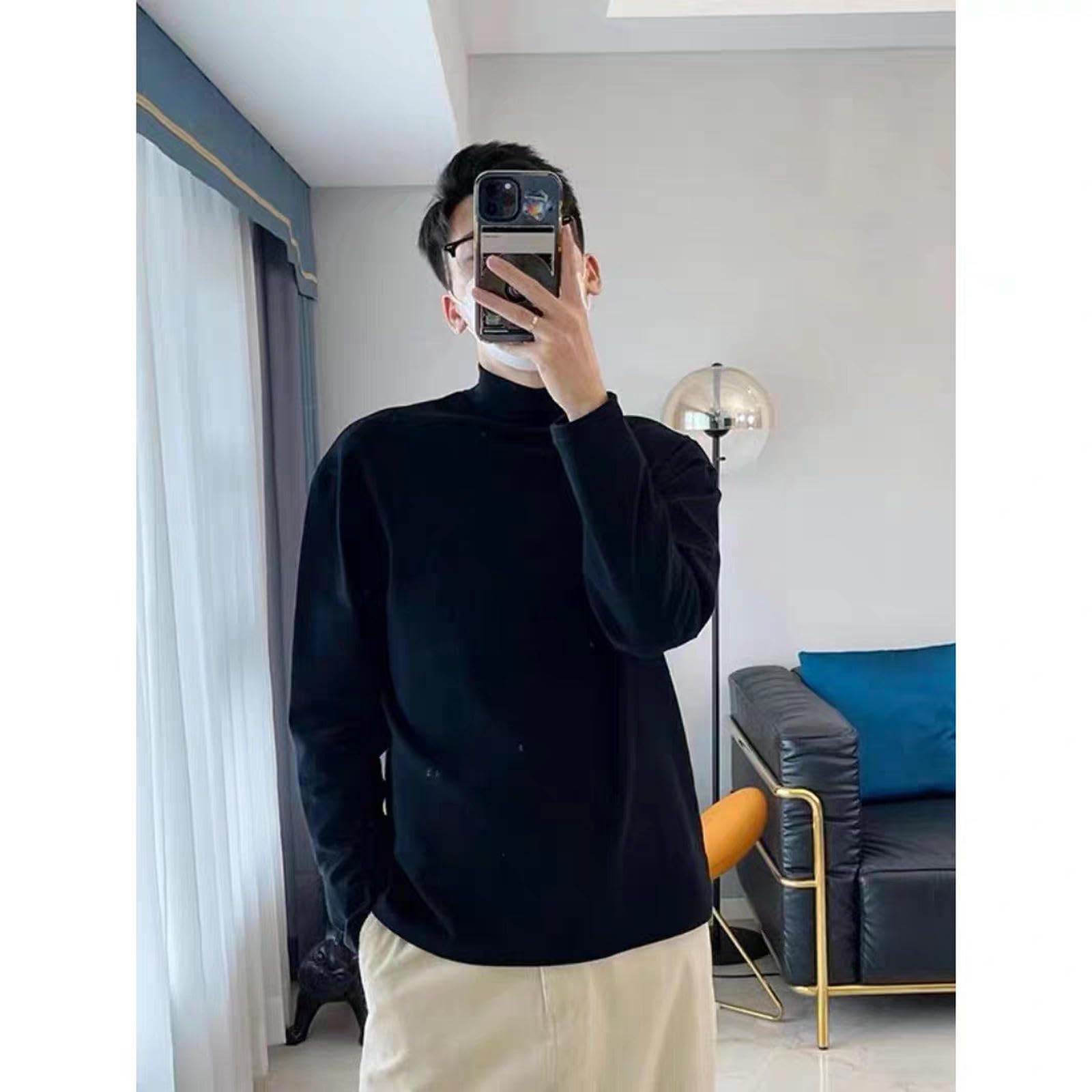 sous-vêtement Thermique Col À Moitié Élevé d'automne Et Hiver-Noir-XXXL