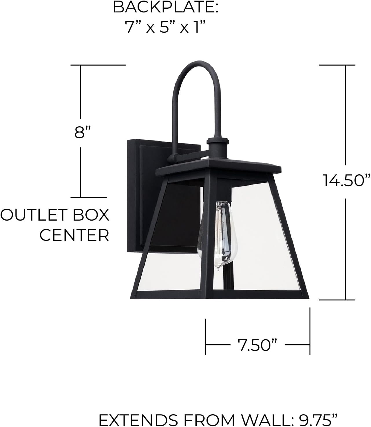 Capital Lighting 926811BK Belmore Clear Glass Outdoor Wall Sconce, 1-Light 100 Watt, 15" H x 8" W, Black