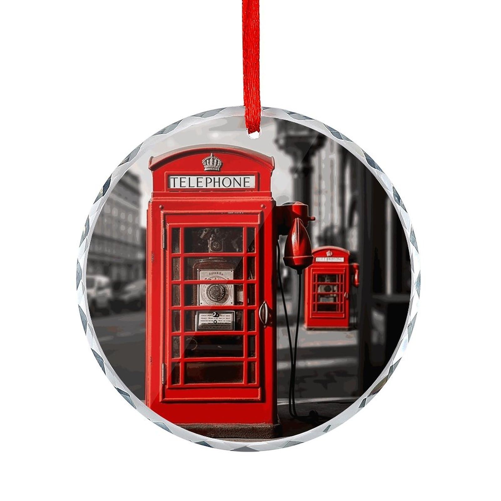 Fodpand Women's Style England Uk Retro London Telephone Round Glass Ornament Keepsake Gift Exchange Ideas Car Decor,Christmas Ornaments For Tree Window Garden Ornaments