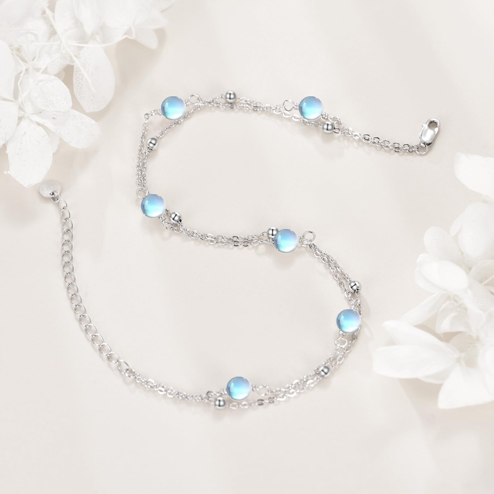 YFN Perlen/Mondstein/Türkis/Hessonit/Onyx/Rosenquarzit/Schwarze Perlen/Opal OpalArmband für Frauen S925 Sterling Silber Einstellbare Armband Strand Schmuck