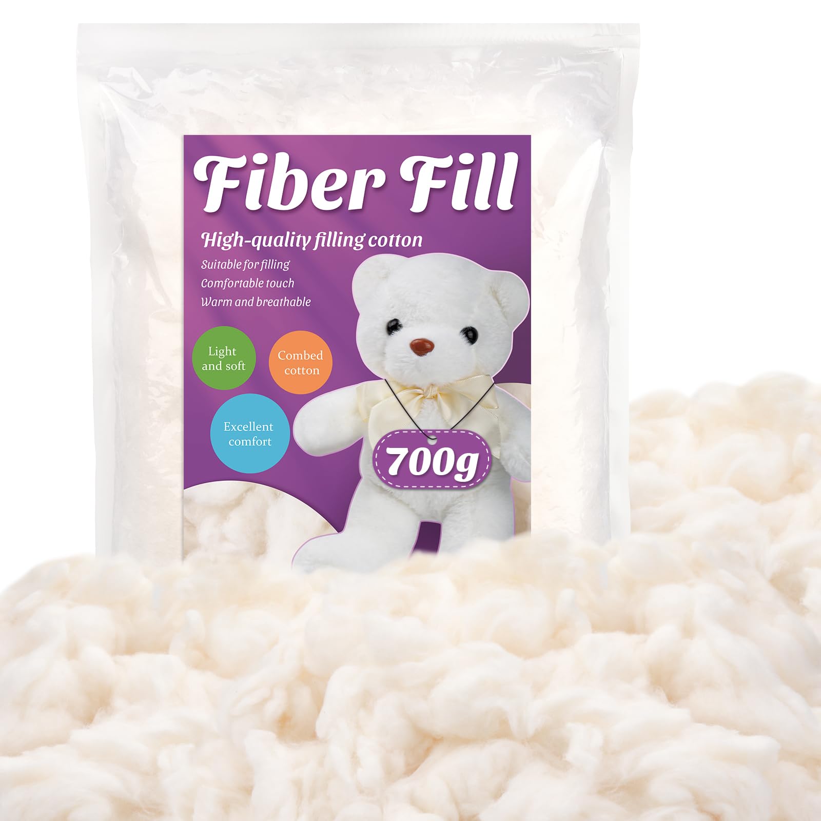 Relleno de algodón, relleno de algodón natural de 24.69 onzas, relleno de almohada suave, algodón peinado para animales de peluche, relleno de ganchillo premium para cojines de peluche,