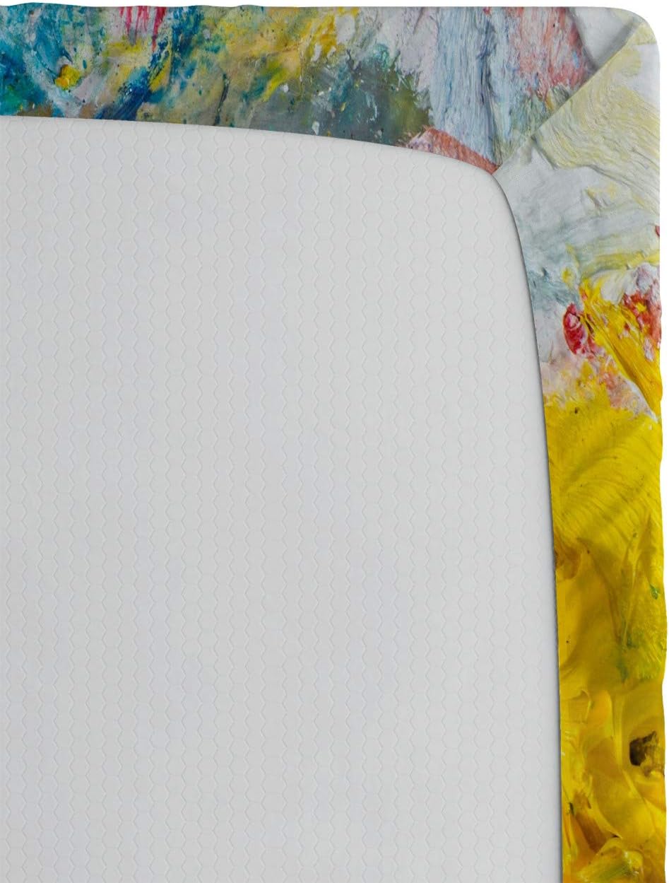 Ambesonne Oil Painting 2 Pack Fitted Sheet, Color Palette Chaos, Bed Cover All-Round Elastic Deep Pockets 2 Pieces, Package Contains 2 Queen Size Fitted Sheets, Multicolor