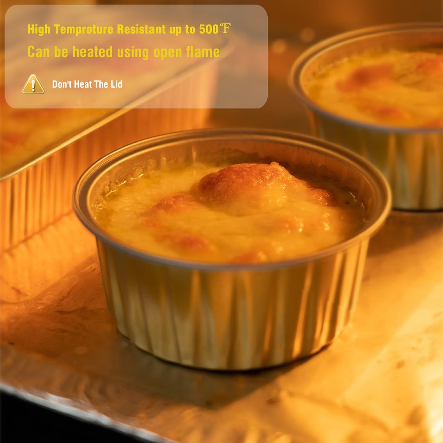 Disposable Muffin Pans with Lids, 5 oz Mini Cake Pans for Cupcake, Multi-purpose Aluminum Foil Baking Cup, Premium Dessert Cups, Creme Brulee Ramekins Oven Safe, 60 Pack - Image 4