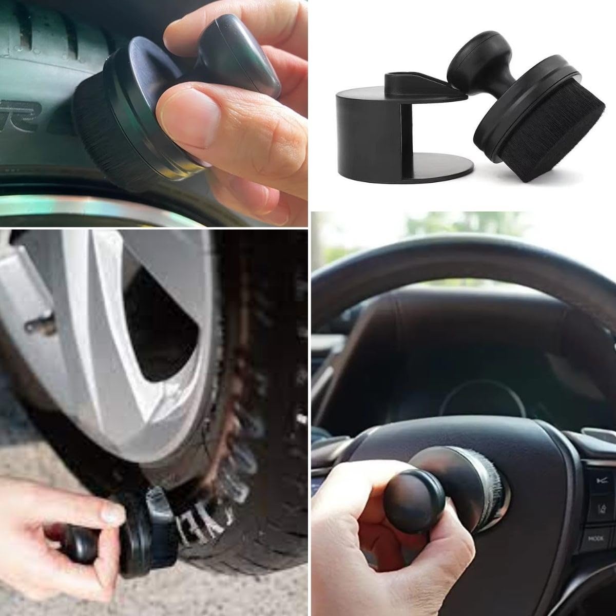 Otomobil Temizlik Fırçası, Lastik ve İç Mekan Detaylı Temizlik için Yumuşak Tüylü Fırça, Siyah, 60mm x 62mm