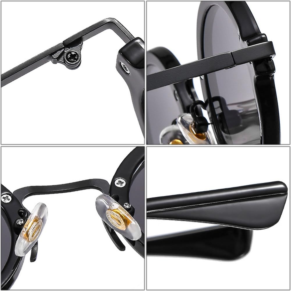 Modische kleine runde Punk-Sonnenbrille für Herren und Damen im Retro-Stil mit klaren, verlaufenden Gläsern und UV400-Schutz. Ideal zum Shoppen, Reisen, für Strandpartys und zum Radfahren.