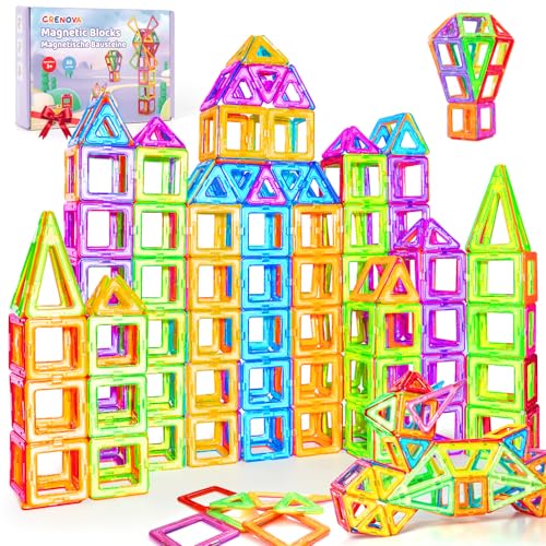 Crenova Magnetische Bausteine 50 Tile, Magnetspiel STEM Magnetbausteine, Montessori Spielzeug ab 3 Jahre, Magnete Kinder Geschenk Spielzeug ab 3 4 5 6 7 8Jahren für Jungen und Mädchen