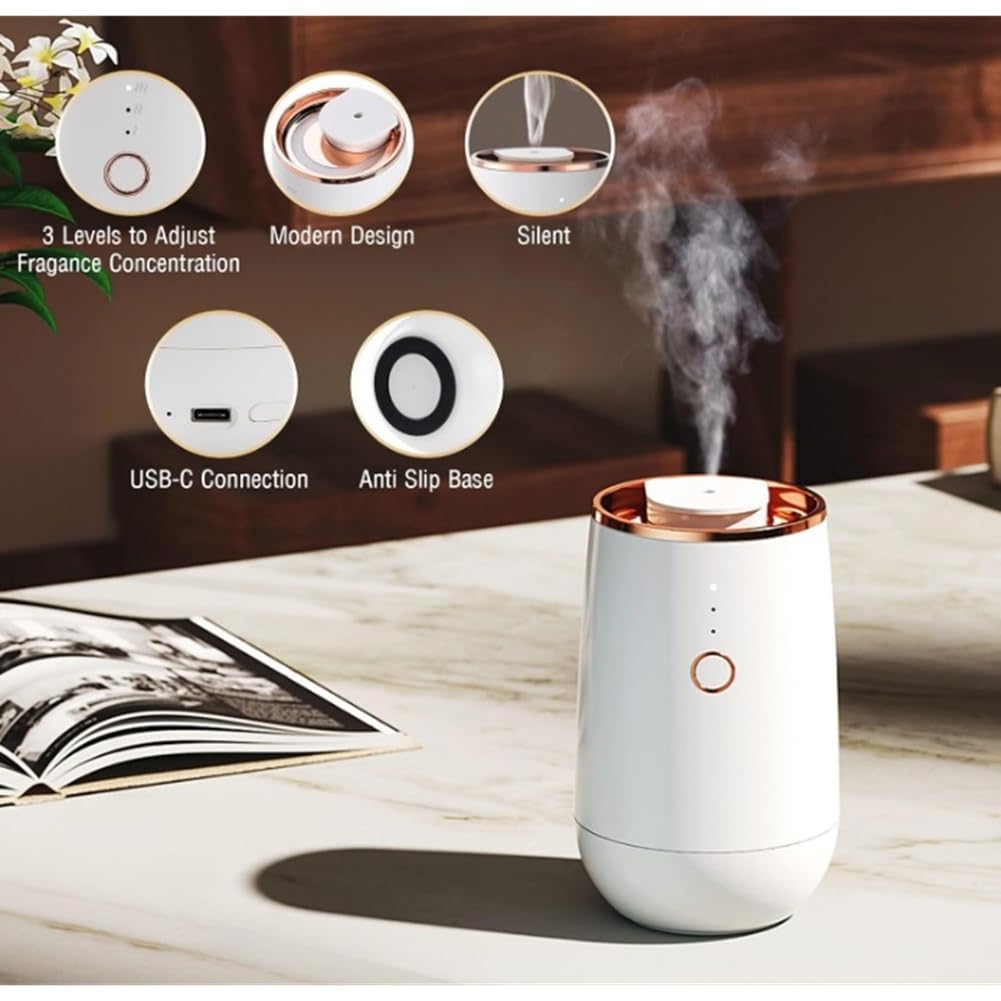 Difusor de Aromas Silencioso Sin Agua, Difusor de Aceites Esenciales, Difusores Portátiles, Nebulizador A Pilas, Difusor para Coche