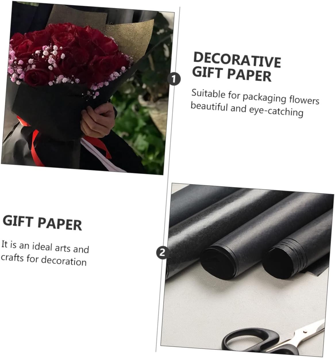 Gadpiparty 1pc Black Kraft Paper Roll for Birthday Party Flower Wrapping and Craft Projects and Crafts Decorative Paper for Packaging and Home Decor