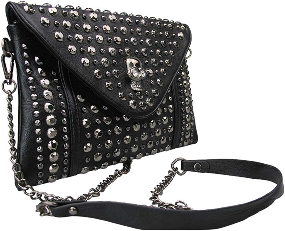 Women Rivet Chain Handbag Purse Clutch Small PU Leather Satchel Shoulder Tote Top-handle Bag Black | Rivet Chain, Small, PU Leather - Image 4