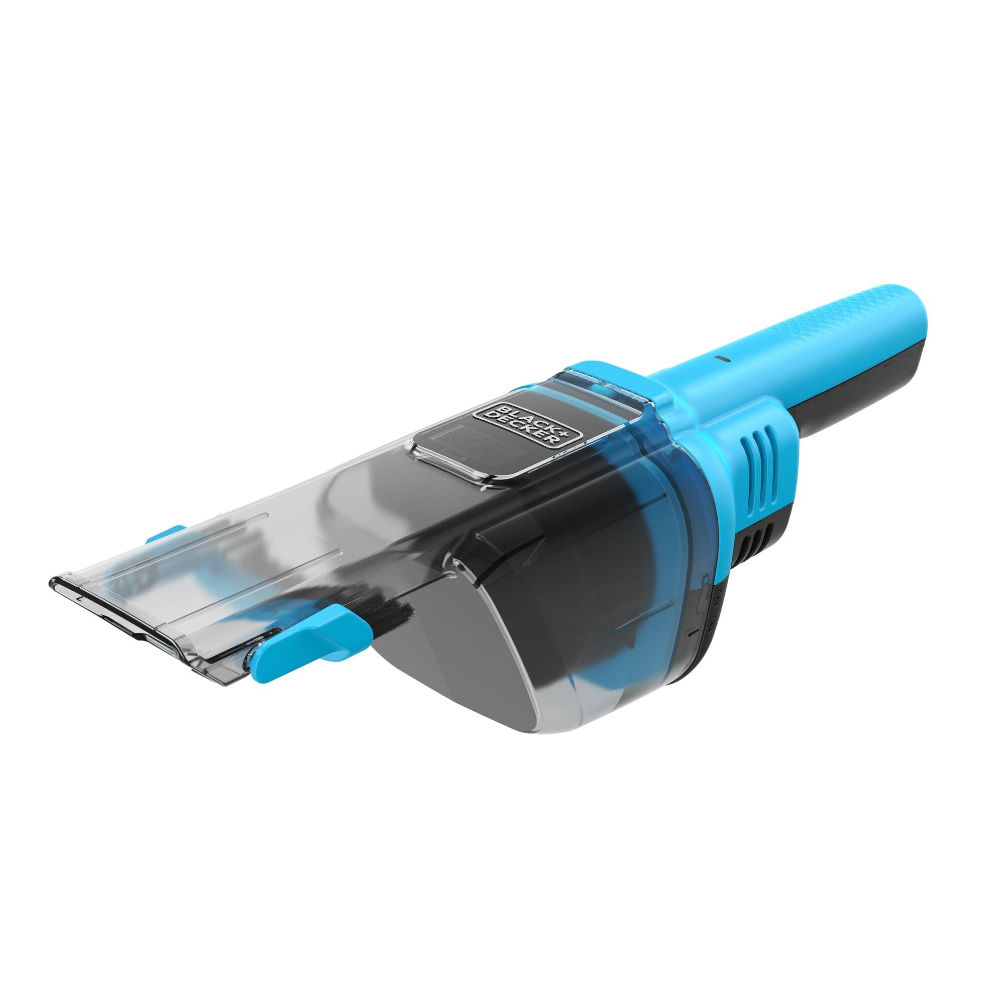 Black+Decker NVD215J-QW Aspirador de Mano 7.2 V, Batería de 1.5 Ah, Autonomía de 10 min, Deposito Trasparente de 290 ml, Boquilla Larga, Incluye Cargador Tipo Jack y Boquilla para Ranuras