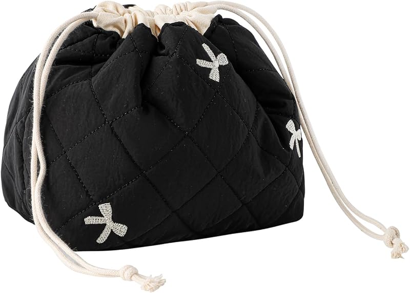 Necessaire de Algodão Matelassê com Cordão uekeboag, 06Black Bows