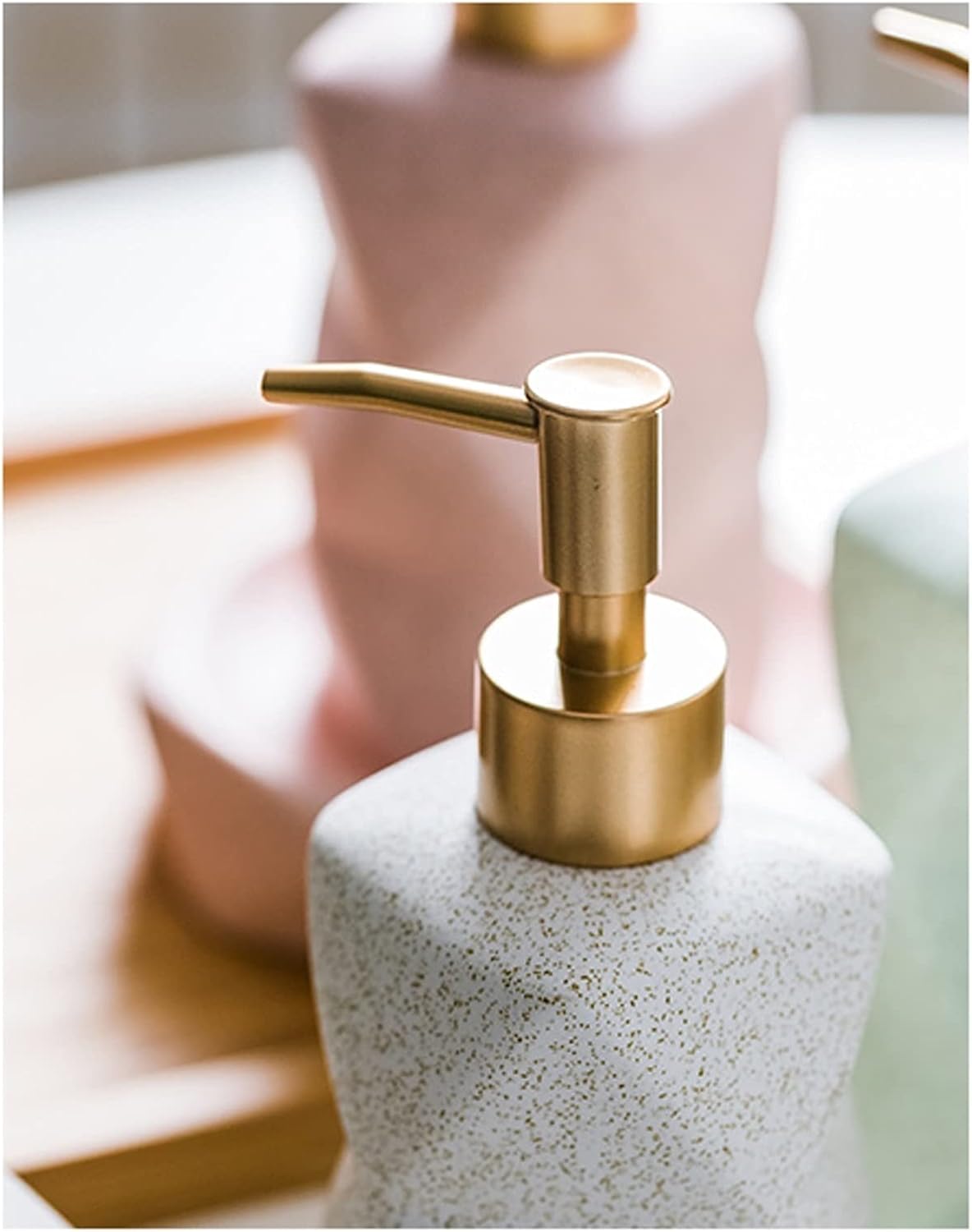 Soap Dispenser Simple Ceramic Wash Bathroom 6 Piece Set Diamond Lotion Bottle Wash Set Liquid Soap Bathroom Countertop Gift Set Liquid soap Dispenser (Color : Blue), 20010125