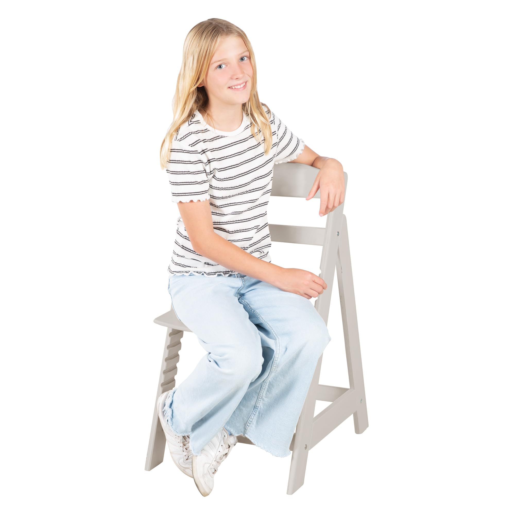 roba rosnące krzesełko do karmienia Sit Up Flex - drewniane regulowane krzesełko dla dzieci - z pasem krokowym - od 6 miesięcy do 70 kg - stone washed (przecierany)