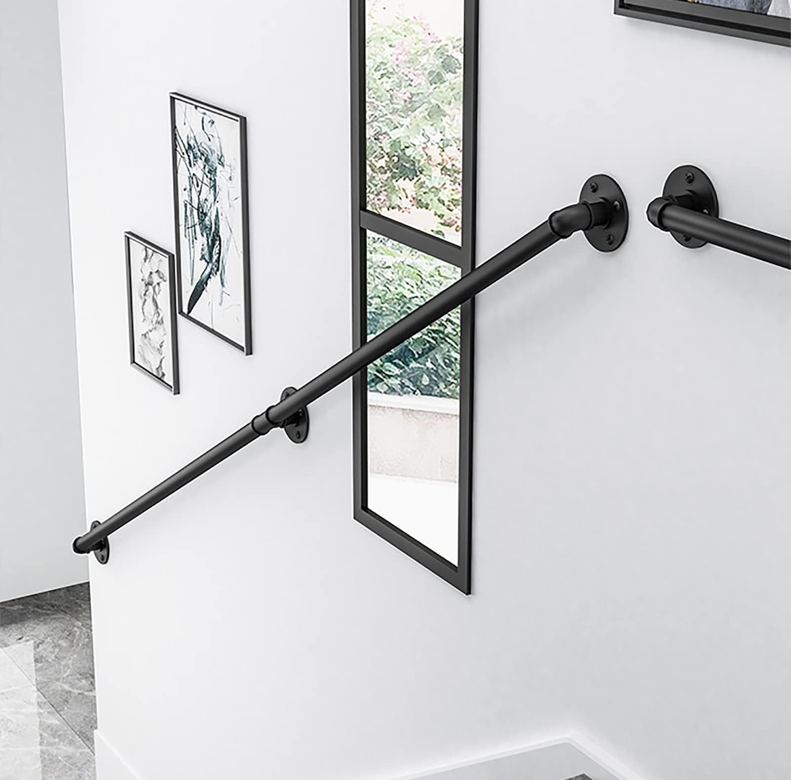 Metal Staircase Handrail Anti-Rust, Industrial Style Heavy-load Pipe Style Banister, Deck Grab Bar for Indoor Outdoor Basement Steps Loft (Color : Black, Size : 0.5m/1.6ft)