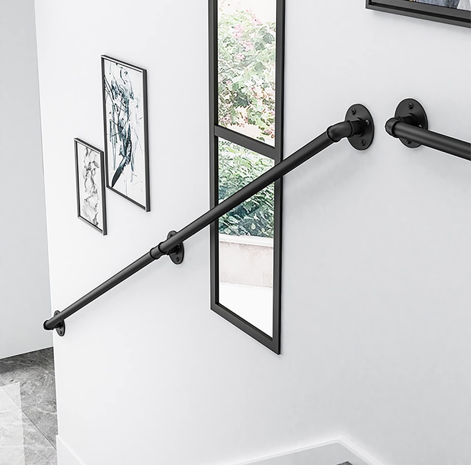 Metal Staircase Handrail Anti-Rust, Industrial Style Heavy-load Pipe Style Banister, Deck Grab Bar for Indoor Outdoor Basement Steps Loft (Color : Black, Size : 0.5m/1.6ft)