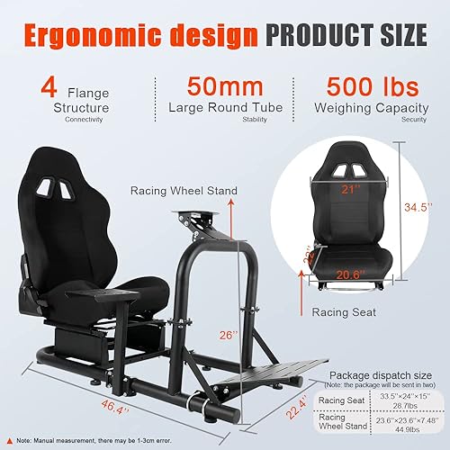 Miniatura 7 de Supllueer Soporte de cabina de simulador de carreras, con asiento de carreras para Logitech G25 G27 G29 G920 G923 Thrustmaster T300 T150 Fanatec,