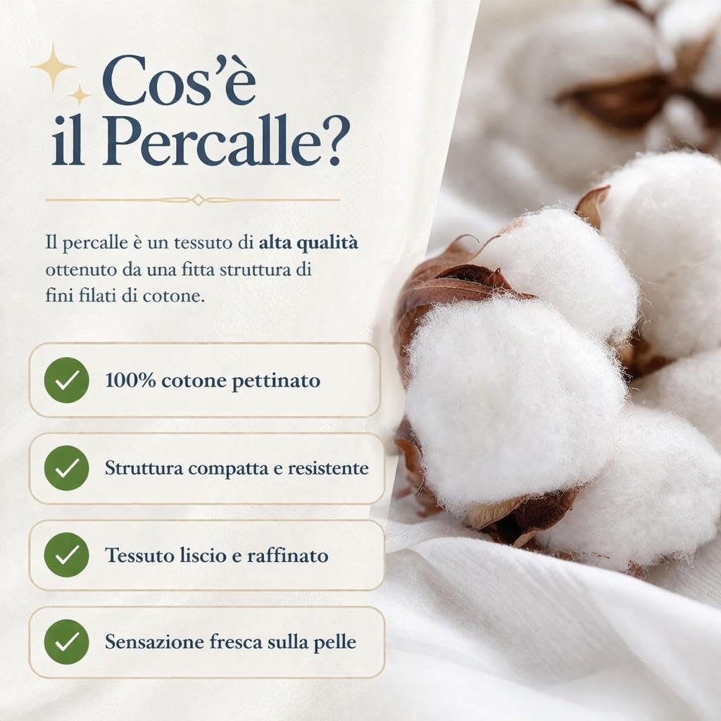 Corredocasa Lenzuola Completo Letto in Percalle, Made in Italy - 100% Cotone Percalle - Set Lenzuolo Sotto con Angoli, Sopra e Federa Elegante (Una piazza e mezza, Cipria)