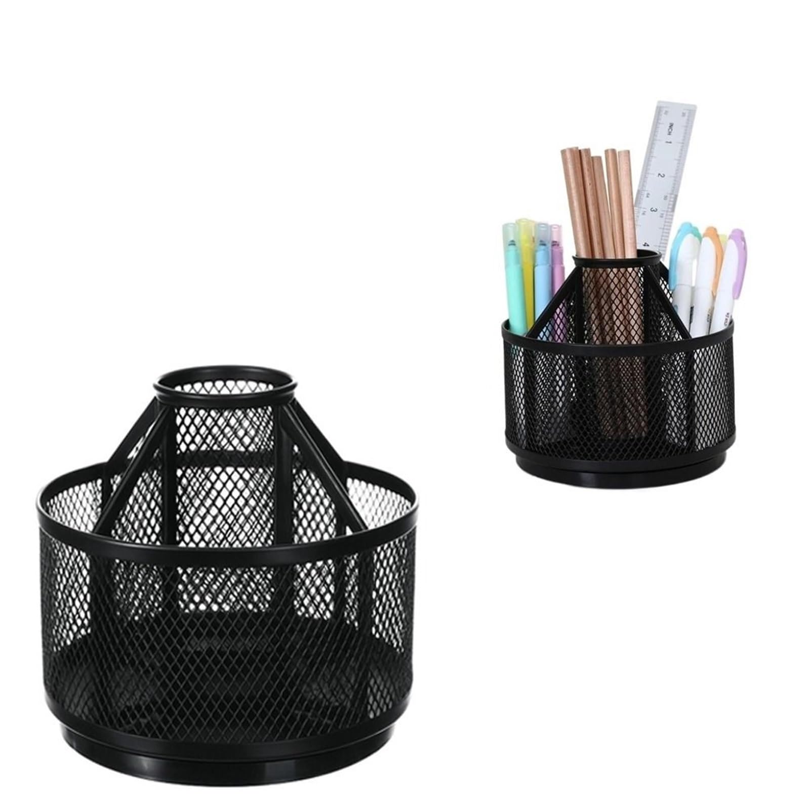 Portapenne multifunzionale da 3 pezzi, portaspazzole in metallo, scatola portaoggetti scrivania in rete, for casa e ufficio Per Ufficio,Casa(Black 3)