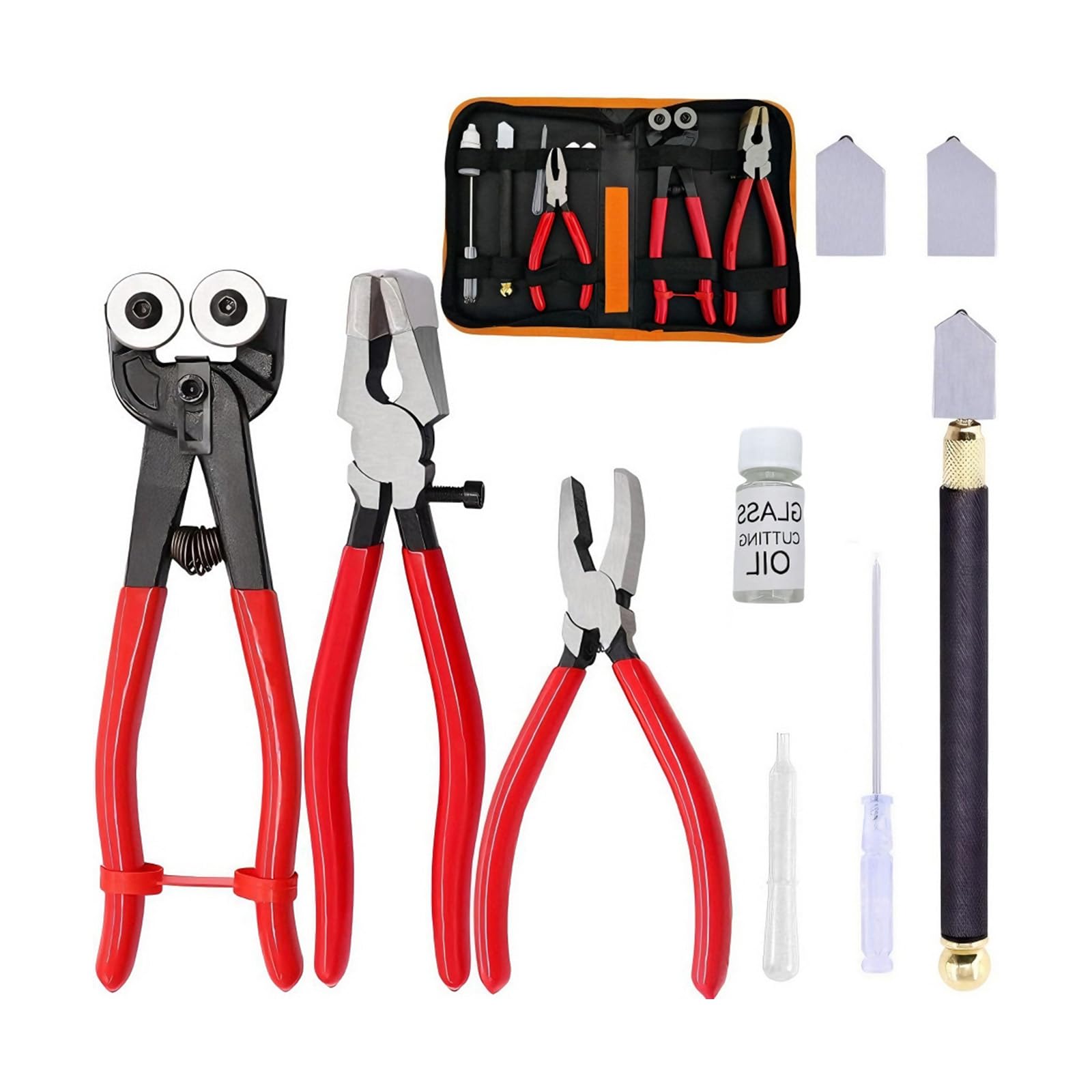 Complete Glass Cutting Tool 10PCS Oil Feed Cutter Pliers Metal Design Suitable for Stained Glass Crafting Projects Fused Cutting Equipment