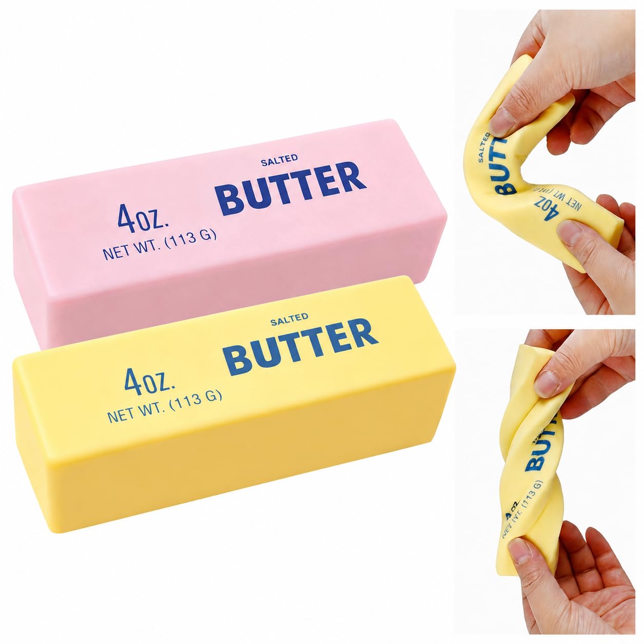 2PCS Butter Squishy Squeeze Butter Stress Toy Pink Butter Stick Squishy Stress Ball for Adults and Kids TPR Decompression Sensory Toy Anxiety Relief Fidget Toy Party Bag Fillers for Kids