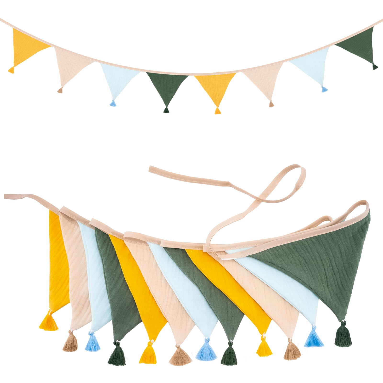 G2PLUS Fabric Bunting Banner with Tassel, 12PCS Double Sided Cotton Bunitng, 2.8m Fabric Triangle Garland