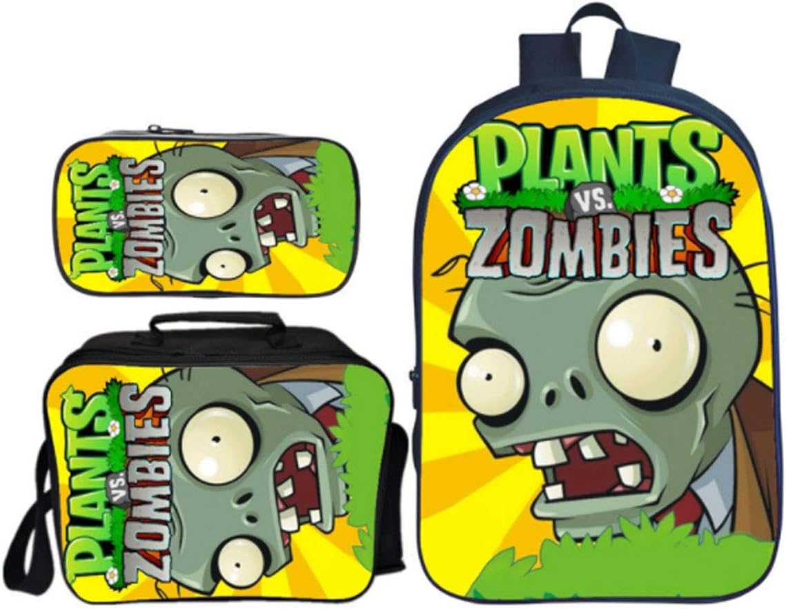 Backpack 3D Printed School Bag Plant Vs Zombies 3 Piece Set School Book Bag Unisex Satchel Rucksack 7-12 Year Old B-42 * 29 * 16CM