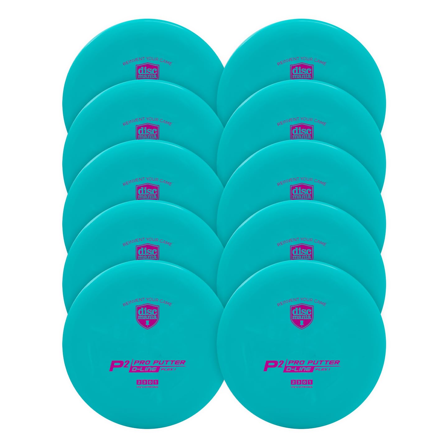 Discmania Flex 1 D-Line P2, Straight Disc Golf Putter Pack, 10-Pack