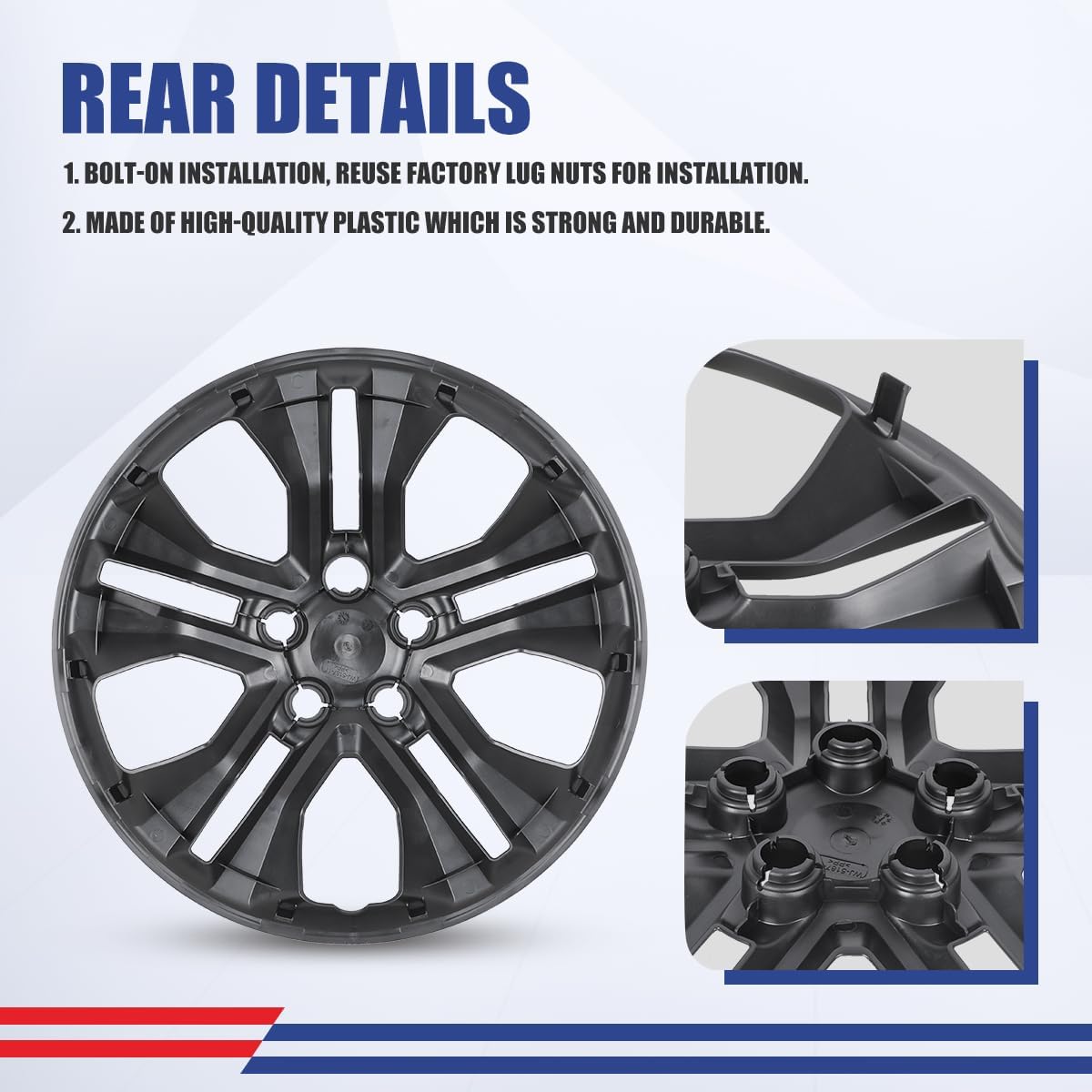 CPW 4Pcs 17 Inch Steel Wheel Hubcaps for Ford Escape 2013-2019 and Ford Escape 2020-2025(Not fit for Escape Hybrid or Escape Plug-in Models), PP Material Bolt-On Installation Set of 4 Matte Black