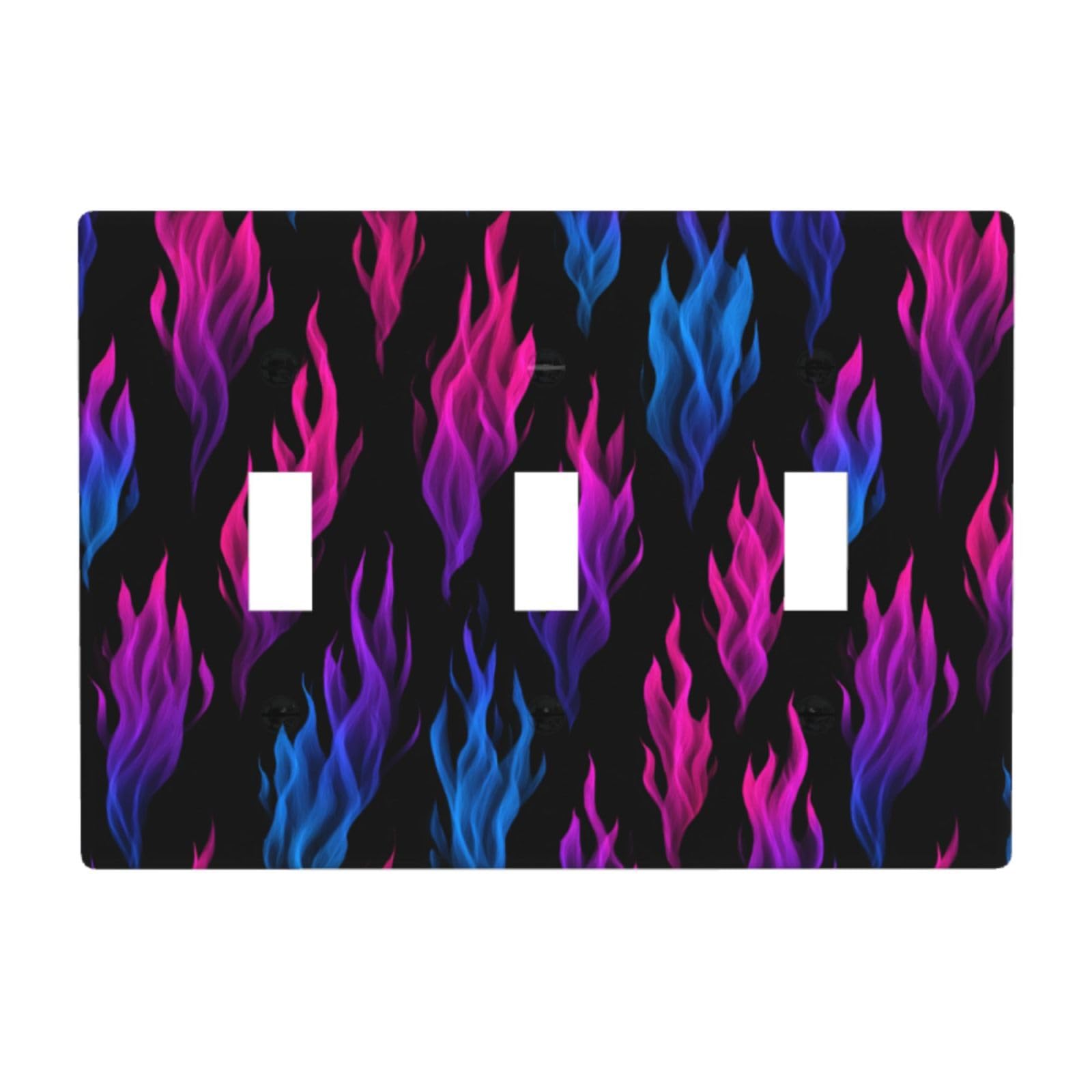 Neon Pink and Blue Flames On Black Light Switch Covers 3 Gang Triple Toggle Wall Plate Switchplate Electrical Faceplate for Bathroom Kitchen Bedroom Decor