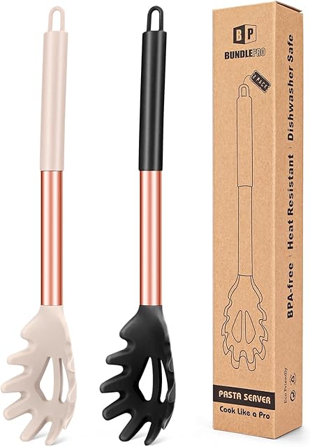 Pack of 2 Silicone Pasta Fork, Kitchen Heat Resistant Noodle Spoon Server, BPA Free Spaghetti Strainer,Best Cooking Tools