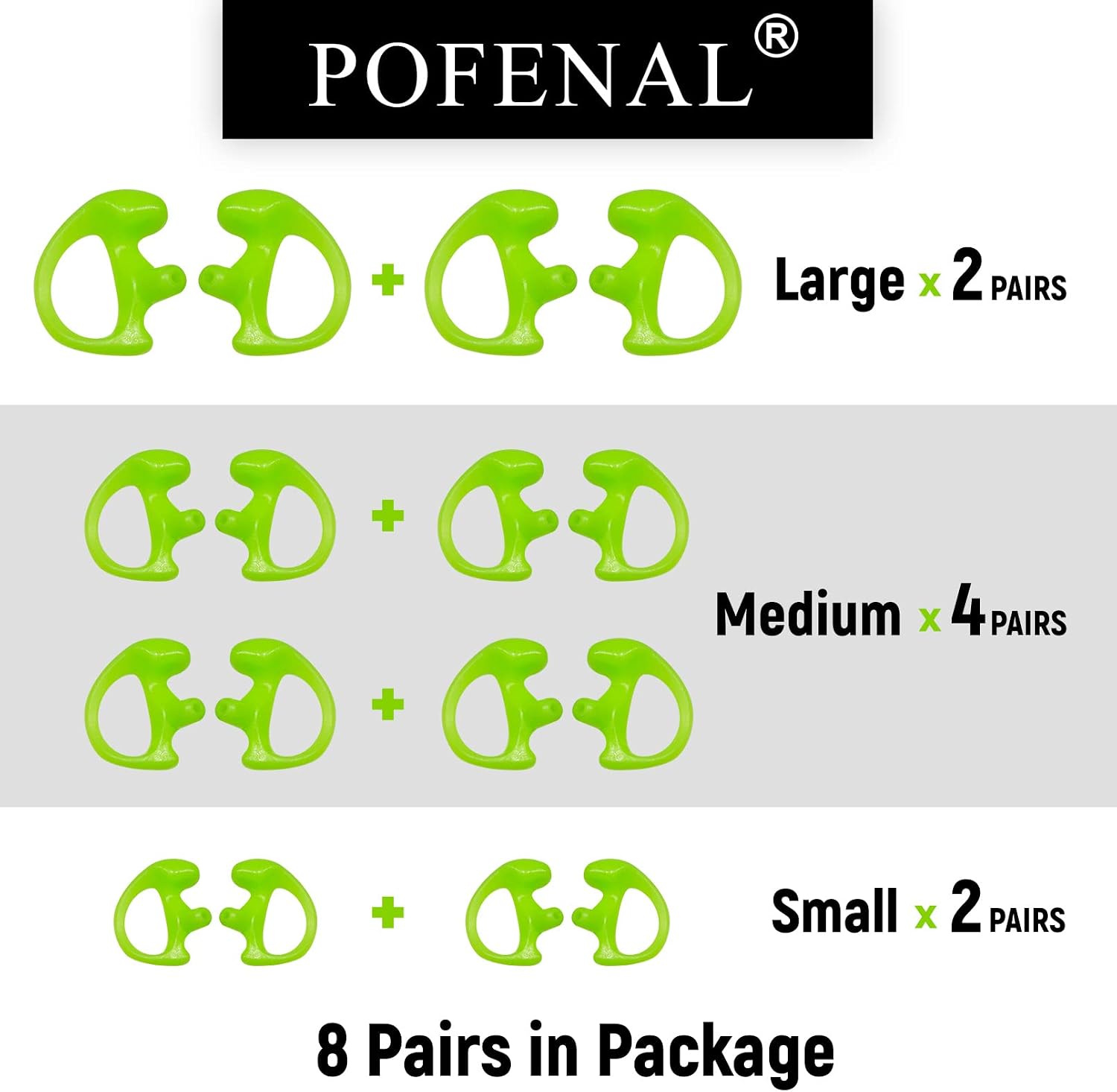 Silicone Replacement Earmold for Motorola/Baofeng/Retavis Radios - Police Walkie Talkie & Law Enforcement Soft Earpiece Inserts (8 Pair, Green - 2L/4M/2S) image 2