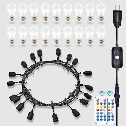 Miniatura 66 de Guirnalda de luces para exteriores de 24 pies, 12 bombillas LED Edison inastillables, regulables, RGB que cambian de color, luces impermeables