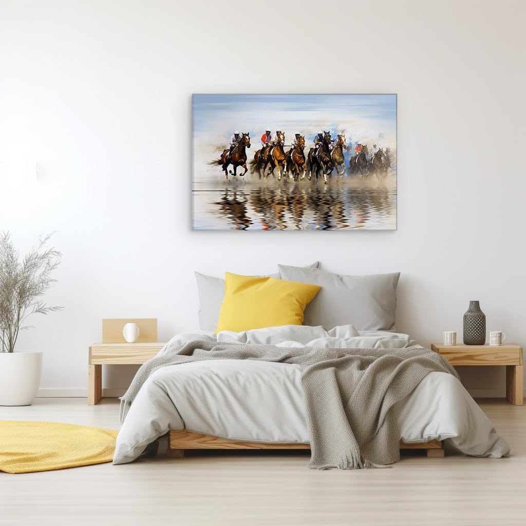 Canvas for Living room. Galloping Waves � A Thrilling Race of Manes and Reflections, 27 x 18 inch Canvas Wall Art - Contemporary Masterpieces - Modern Home Decor