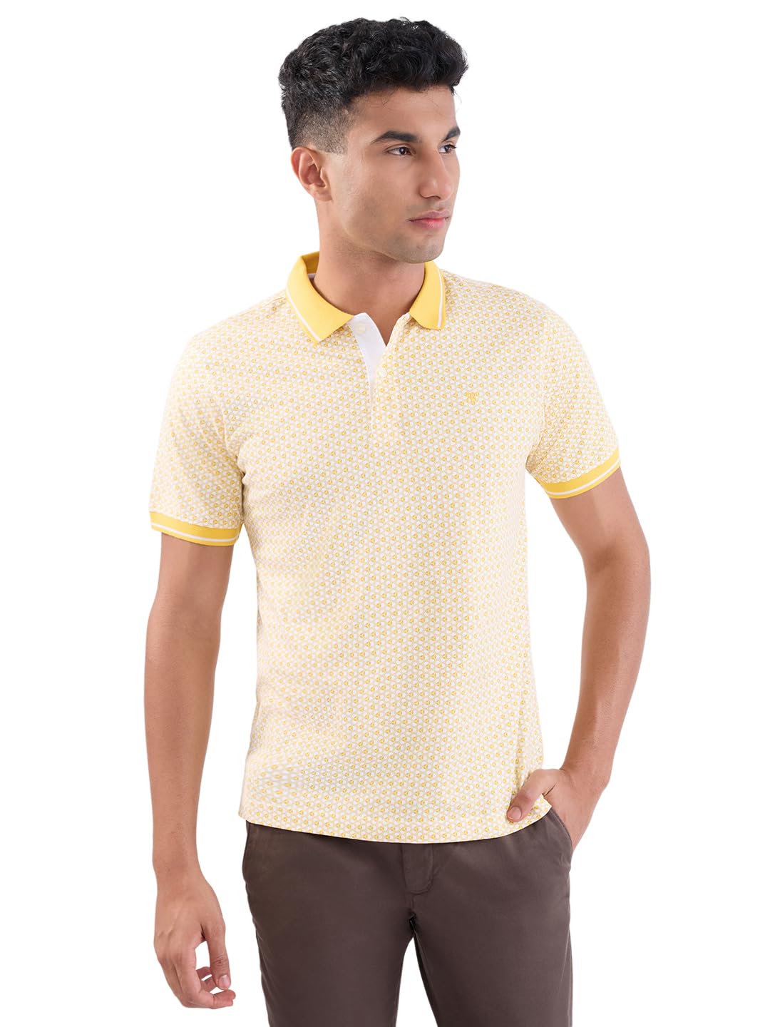 raymond Men Modern Fit Print Pattern Pure Cotton Polo Neck Half Sleeve Polo Neck Casual T-Shirt-picture-53