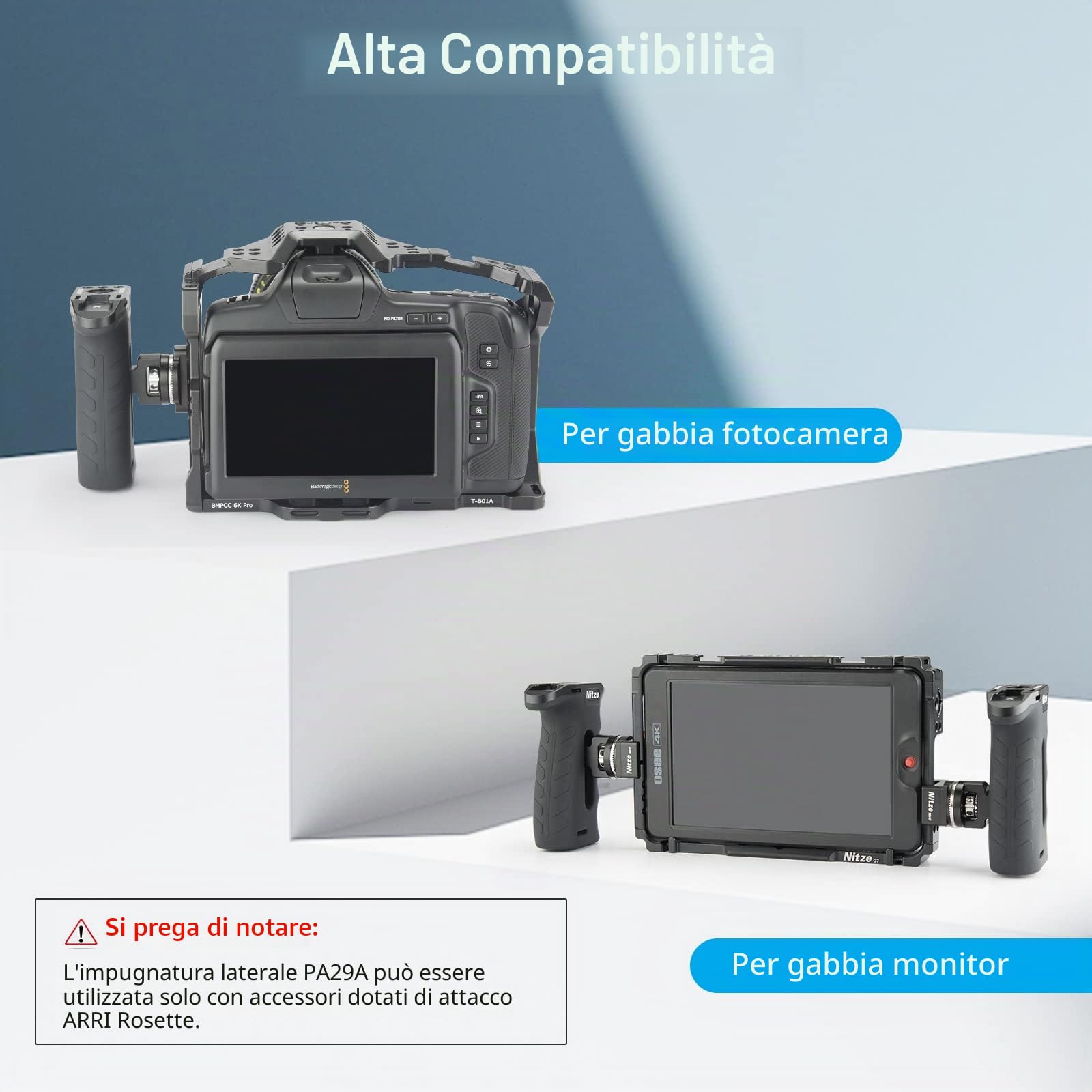 Nitze Impugnatura Laterale Rosette, Ergonomica Maniglia Laterale per Mano Sinistra o Destra, Mini Side Handle Regolabile su e Giù per Camera Cage -PA29A