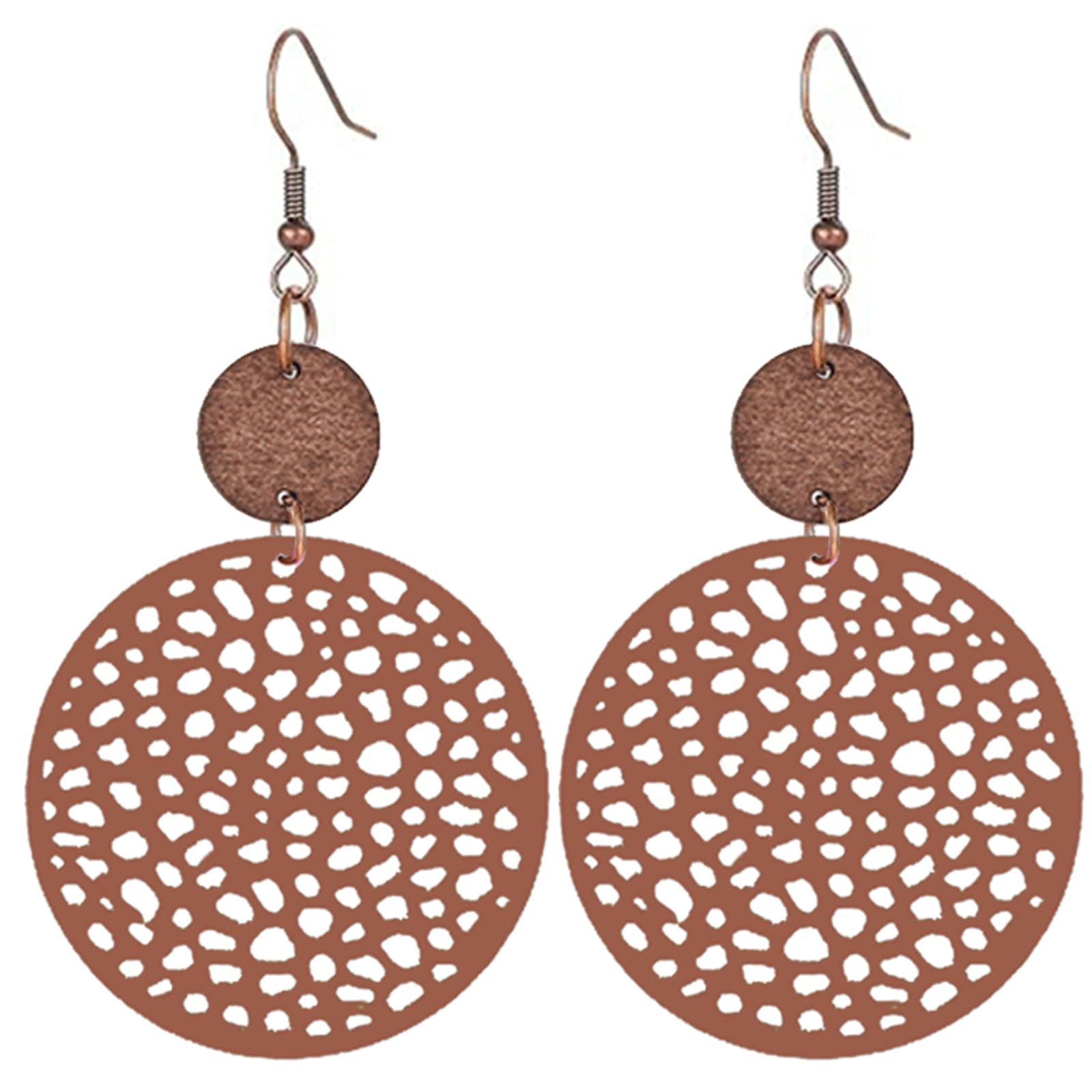 Vintage Geometric Round Earrings Wooden Earrings Handmade Natural Wooden Hollow Out Circle Earrings Bohemian Lightweight Statement Western Earrings for Women