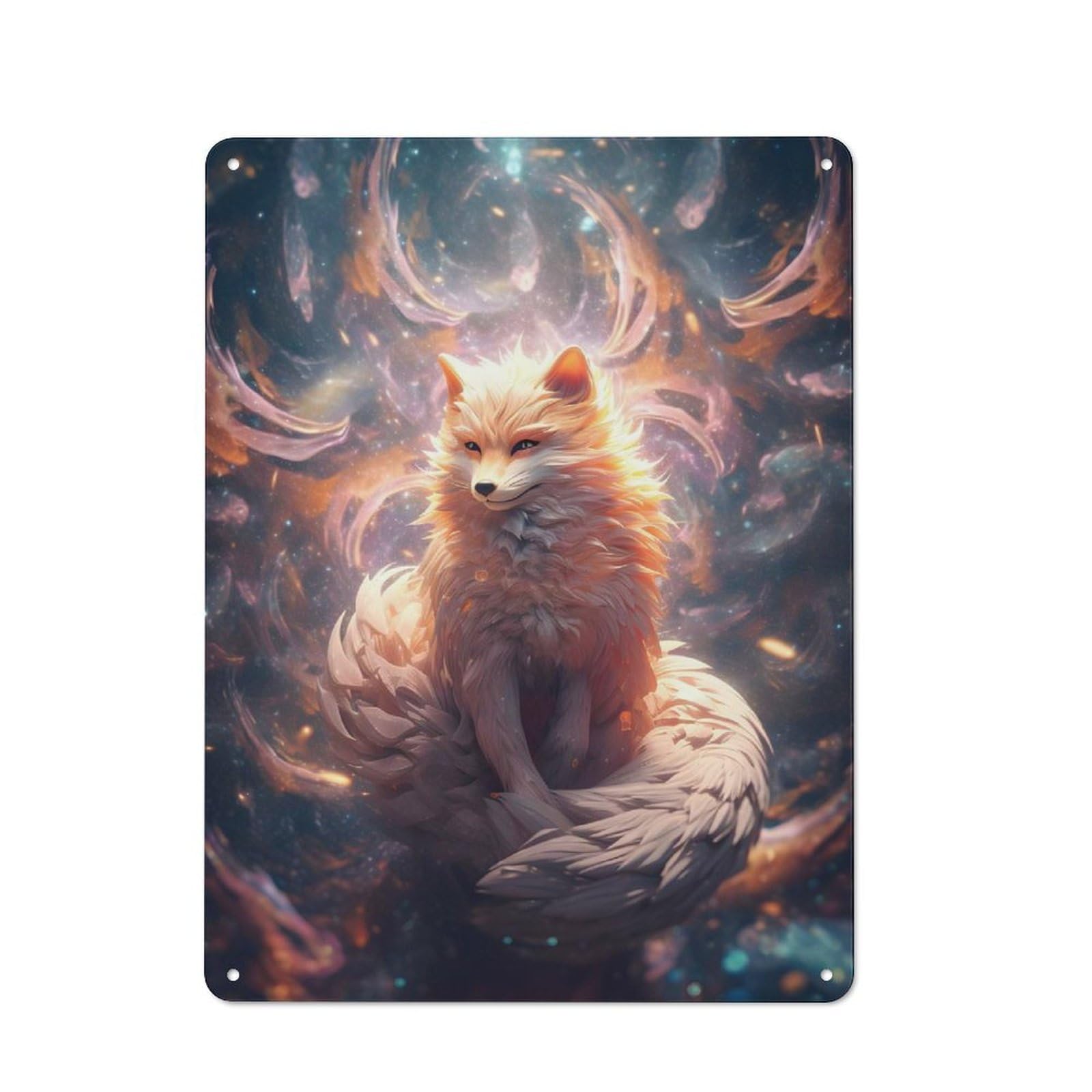 Junmoney Style-16 Rustic Decorative Metal Sign 40X30cm Featuring Kitsune Zen Fox Spirit, Kitchen Wall Decor For Kitchen, Cafe, Pantry Or Dining Room